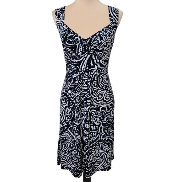 Ann Taylor LOFT Size 10 Navy Blue & White Patterned Sleeveless Dress - Picture 1 of 12